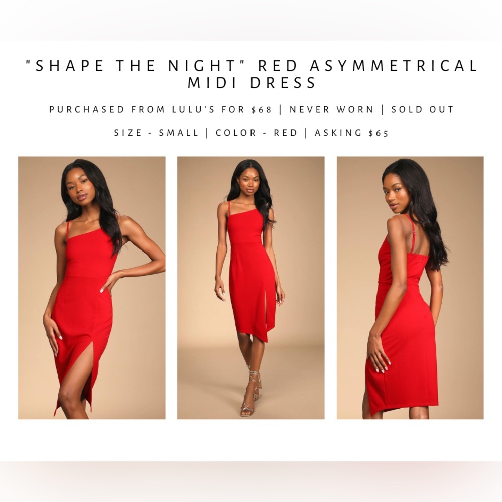 “Shape the Night” Red Asymmetrical Midi Dress